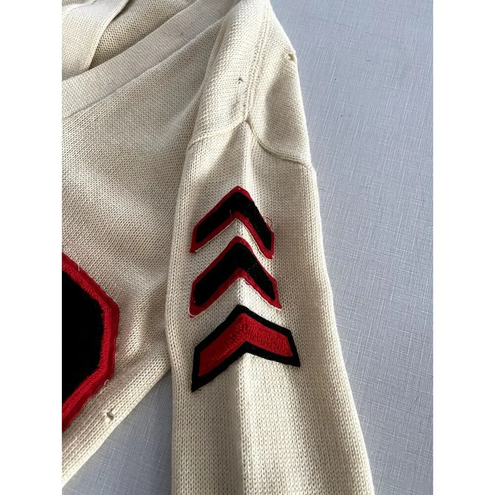 Sarby Sportswear Sz M Letterman Cardigan Sweater Cream Wool Vintage 1950's